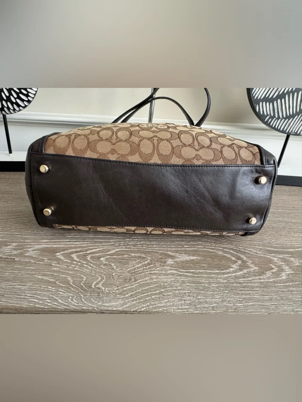 Coach Brown Signature Canvas Shoulder Bag with Dark Brown Trim - Picture 11 of 16